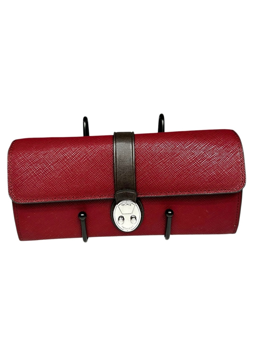 TUMI Red Saffiano Leather Squeeze Lock Continental Wallet